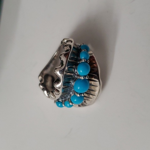 Sterling Silver 925 Turquoise Wave Graduated Ring - Picture 5 of 9